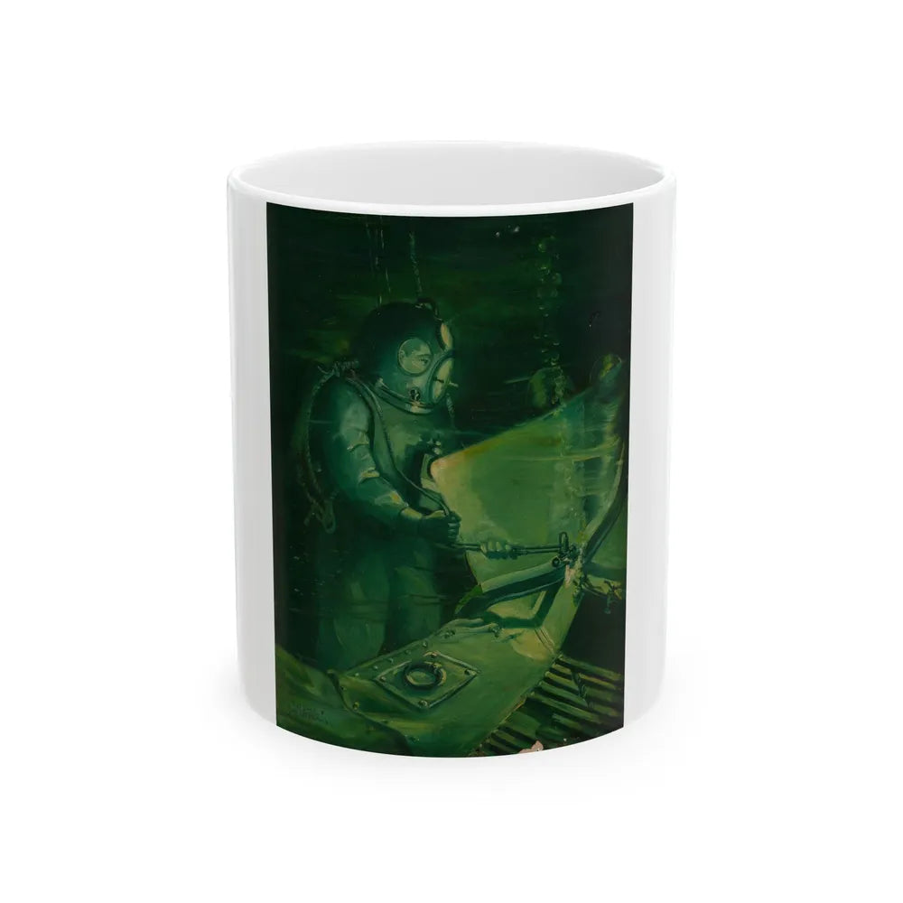 Diver Welding, probable magazine cover - White Coffee Mug-11oz-Go Mug Yourself