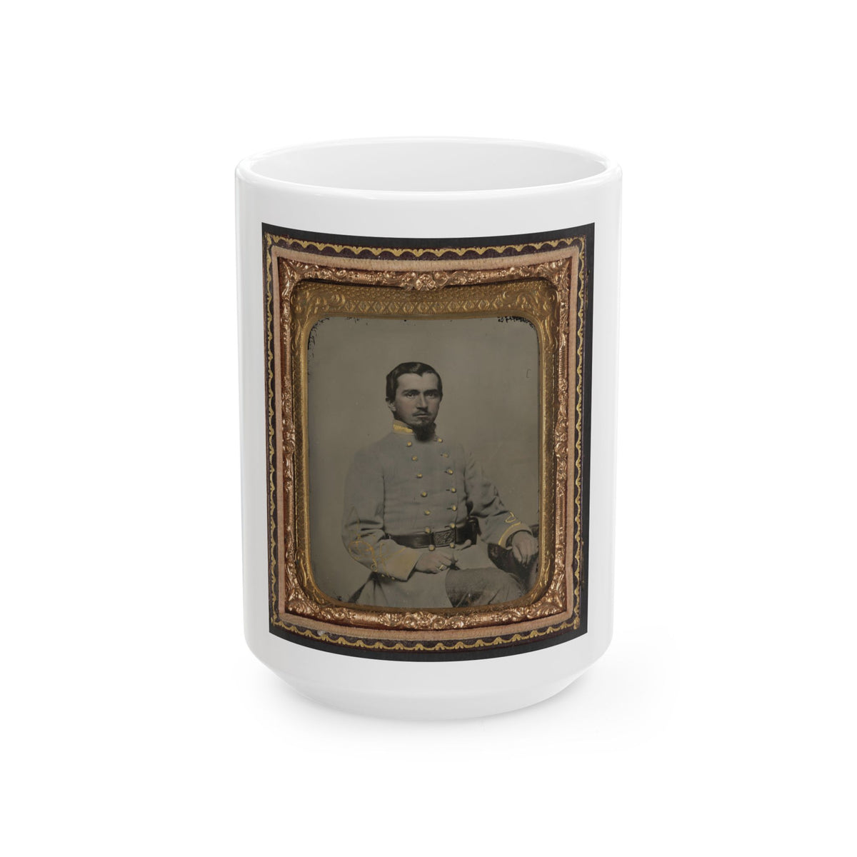 Unidentified Soldier In Confederate Lieutenant's Uniform And Eagle Belt Plate (1) (U.S. Civil War) White Coffee Mug