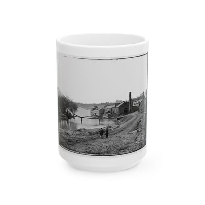 Richmond, Va. View Of The Tredegar Iron Works, With Footbridge To Neilson's Island (U.S. Civil War) White Coffee Mug