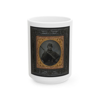 Unidentified Soldier In Union Greatcoat And Company C Forage Cap With Musket (U.S. Civil War) White Coffee Mug