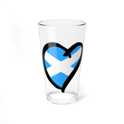 Bold black outlined heart filled with the blue and white saltire flag of Scotland on a white background.