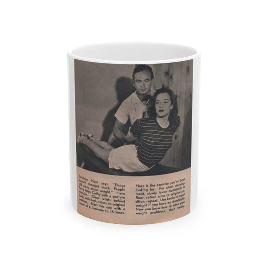 Cathy Downs #52 - Magazine Page Photo & Short Paragraphs (Vintage Female Icon) White Coffee Mug-11oz-Go Mug Yourself