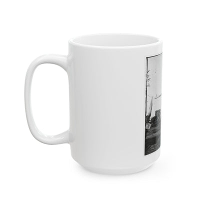 Belle Plain Landing, Virginia. Distance View Of Belle Plain Landing On The James River. (U.S. Mail Wagon 2nd Corps In Foreground) (U.S. Civil War) White Coffee Mug