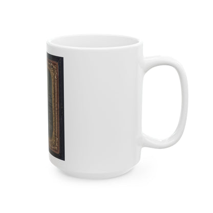 Unidentified Soldier In Union Uniform In Front Of Posing Stand And Leaning Against Column (U.S. Civil War) White Coffee Mug
