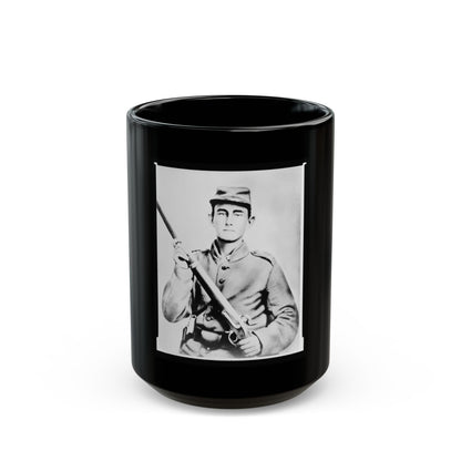 Enoch Hooper Cook, Jr., Pvt, Co. H. 38th Alabama Infantry, C.S.A., Half-Length Portrait, Facing Front Holding Rifle (U.S. Civil War) Black Coffee Mug