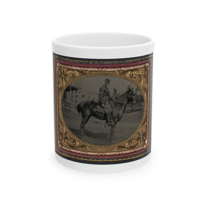 Unidentified Soldier In Union Sergeant's Uniform With Sword Seated On A Horse (U.S. Civil War) White Coffee Mug