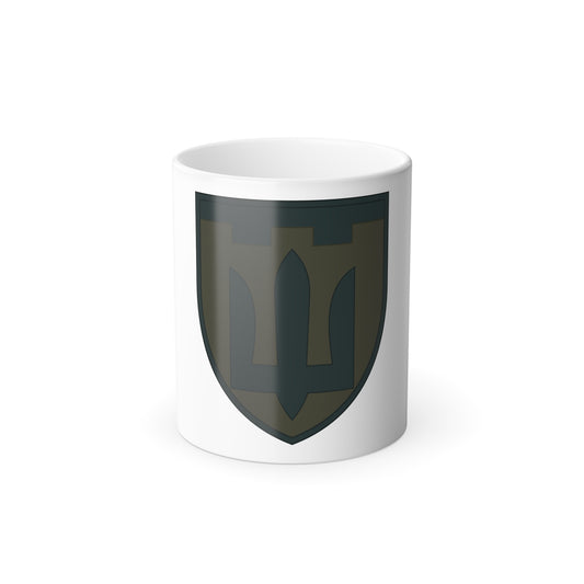 Minimalist military emblem with the Ukrainian trident inside a dark olive green shield with a dark border.