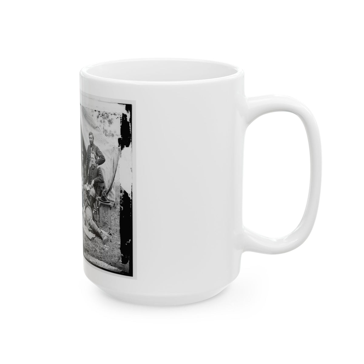 The Peninsula, Va. The Staff Of Gen. Fitz-John Porter; Lts. William G. Jones And George A. Custer Reclining (U.S. Civil War) White Coffee Mug