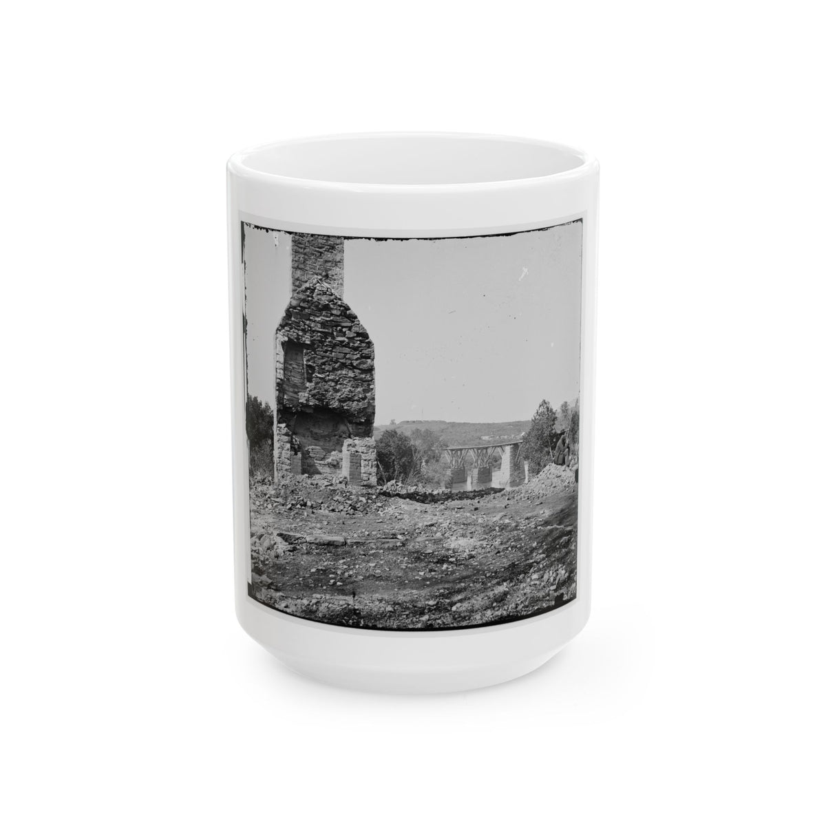 Knoxville, Tenn., Vicinity. Military Bridge At Strawberry Plains And A Fort In The Distance, Seen From North Bank Of The Holston (U.S. Civil War) White Coffee Mug
