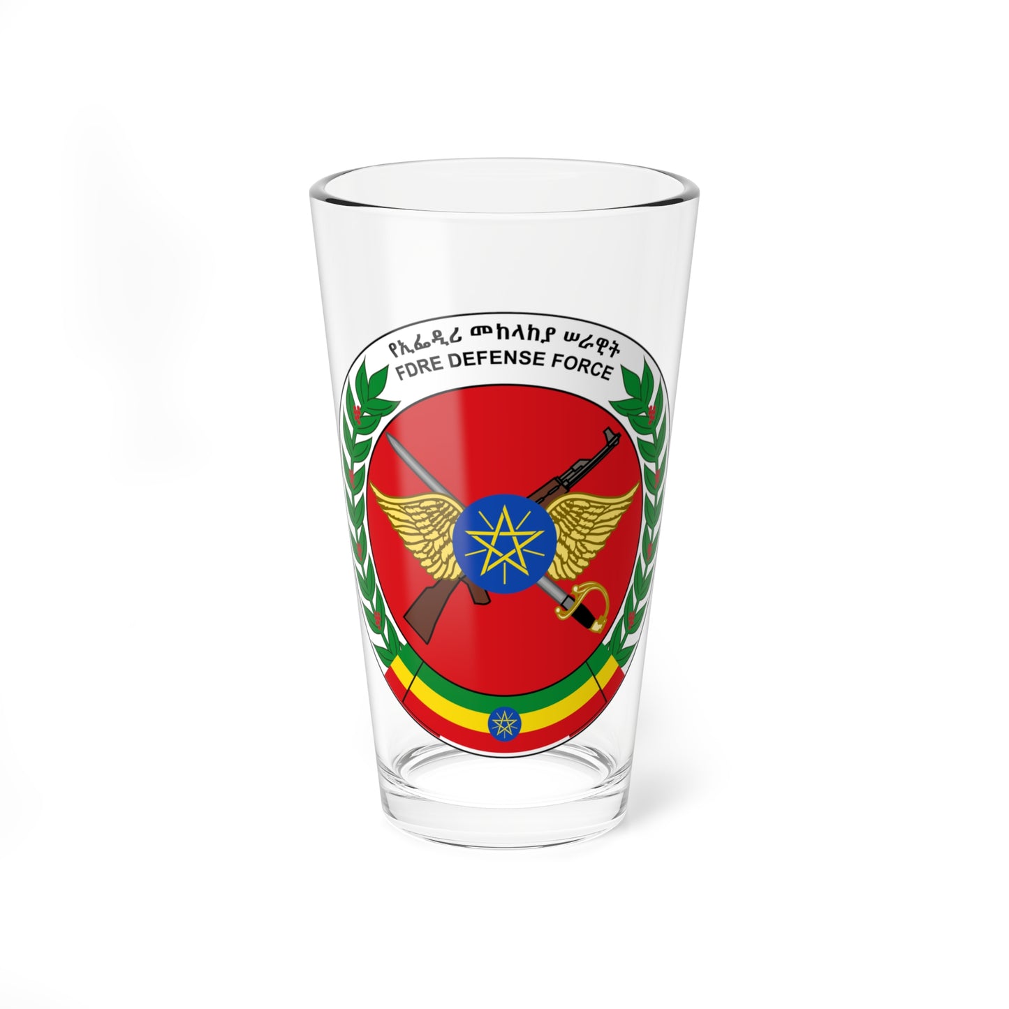 Emblem of the Ethiopian National Defense Force (Ethiopia) (Coat of Arms) Pint Glass 16oz