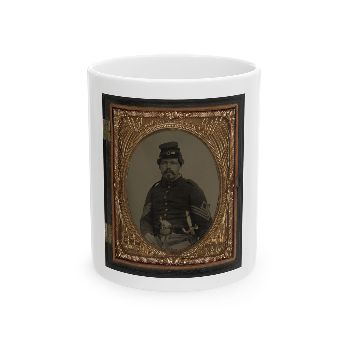 Unidentified Soldier In Union First Sergeant's Uniform With Militia Sword And Revolver (U.S. Civil War) White Coffee Mug