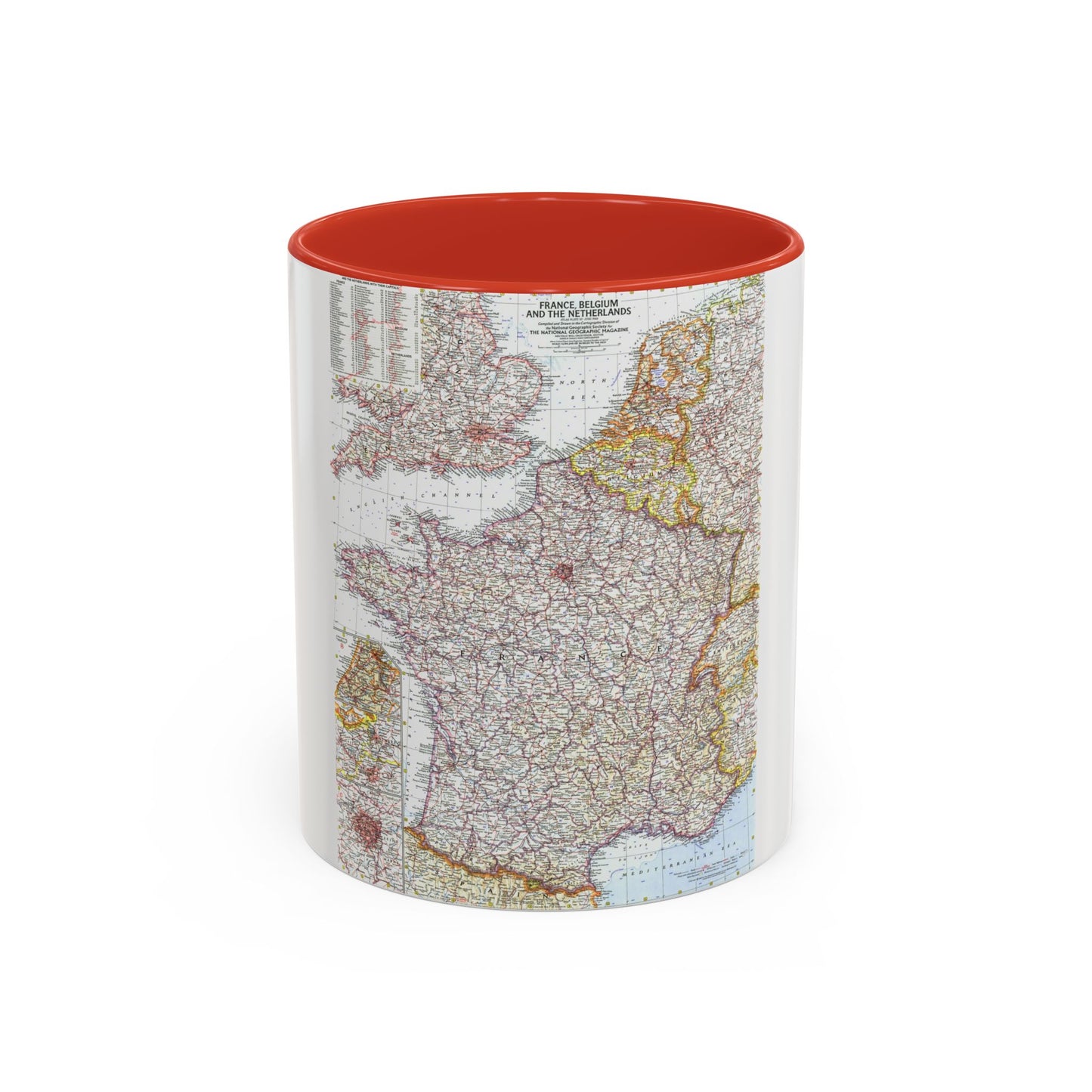 France, Belgium, and the Netherlands (1960) (Map) Accent Coffee Mug