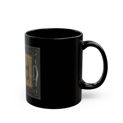 Private Levi F. Hocker Of Co. F, 17th Pennsylvania Cavalry Regiment, In Uniform With Pistol And Sword, On Horseback (U.S. Civil War) Black Coffee Mug