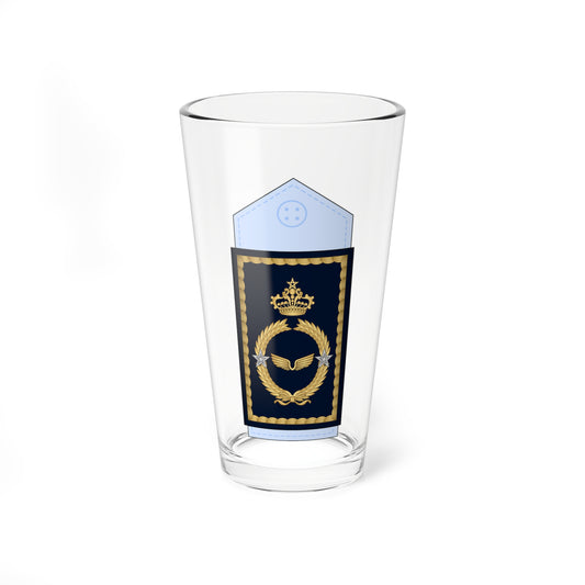 Navy shoulder board with a gold scalloped border, a gold crown over a laurel wreath, wings and two silver stars.