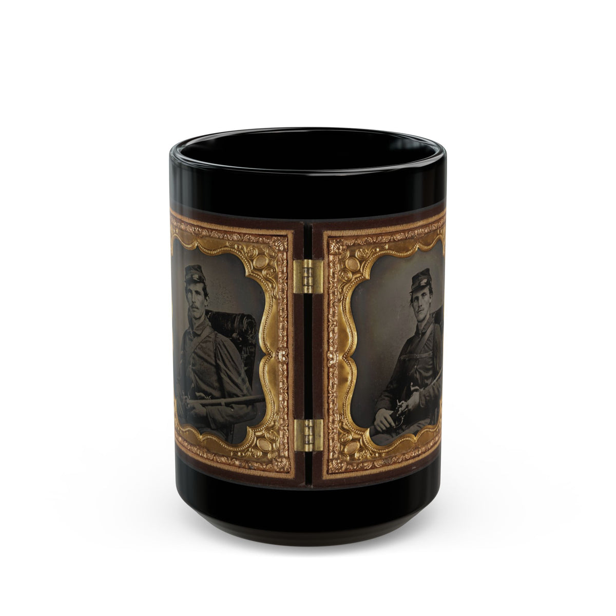 Two Unidentified Soldiers, Probably Brothers, In Union Corporal's And Private's Uniforms With Rifle Muskets And Revolvers (U.S. Civil War) Black Coffee Mug