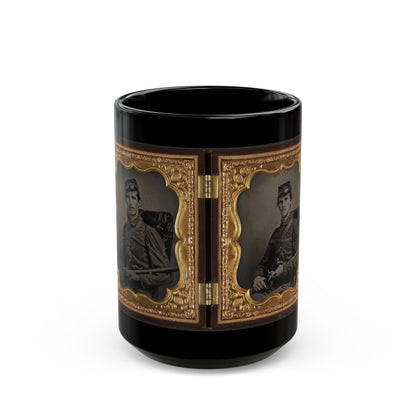 Two Unidentified Soldiers, Probably Brothers, In Union Corporal's And Private's Uniforms With Rifle Muskets And Revolvers (U.S. Civil War) Black Coffee Mug