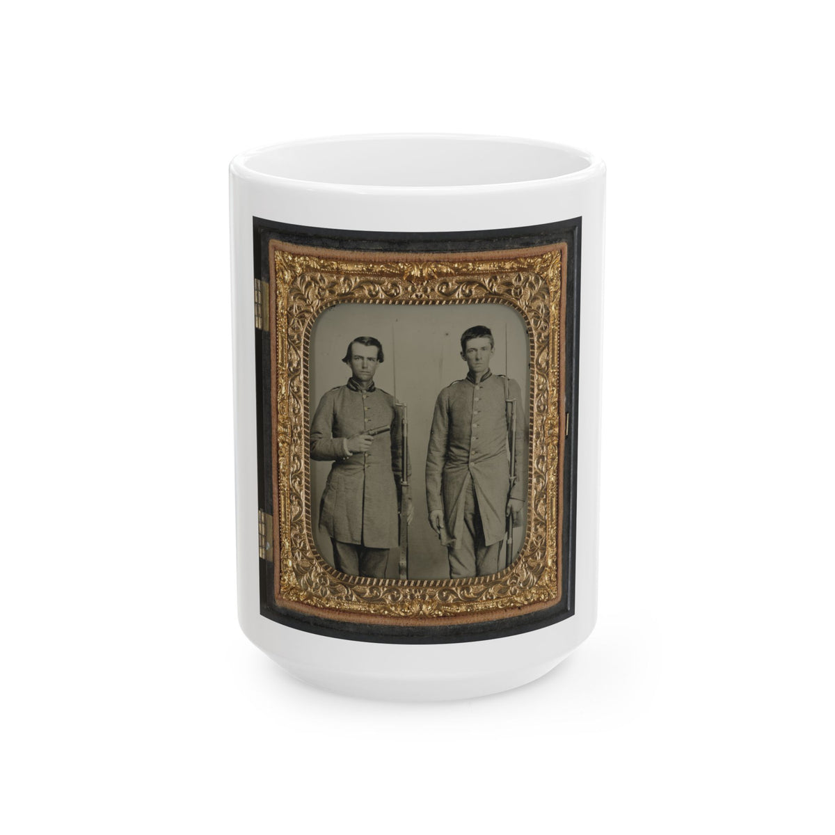 Two Unidentified Soldiers From Tennessee In Confederate Uniforms With Rifles And Pepperbox Pistol (U.S. Civil War) White Coffee Mug