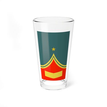 Teal field with a small gold five-point star above two yellow arched bands rising over a red panel.