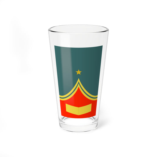 Teal field with a small gold five-point star above two yellow arched bands rising over a red panel.