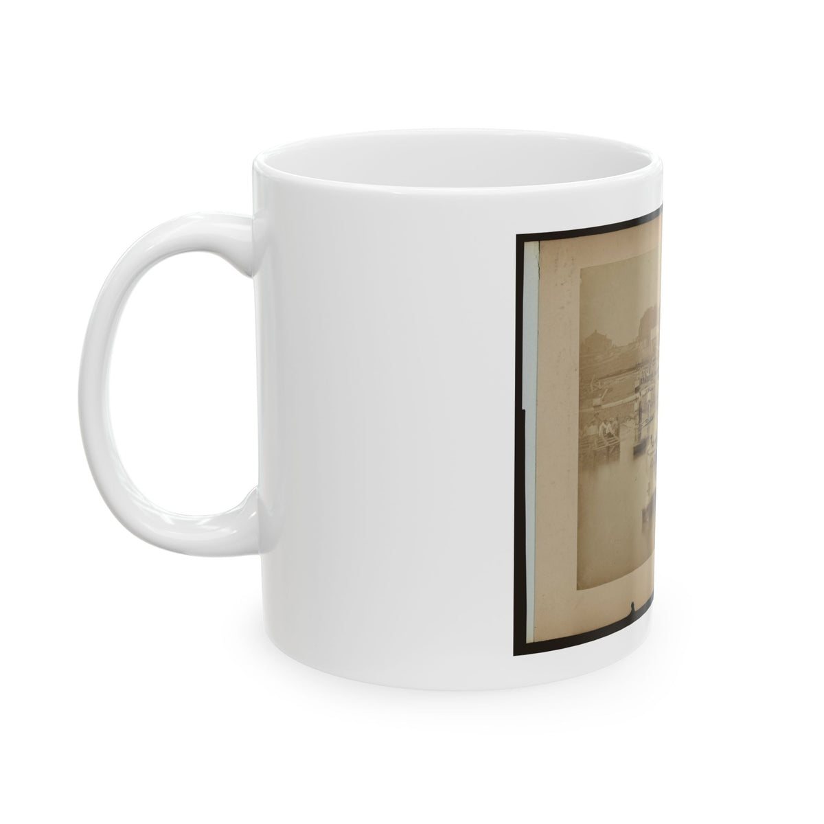 Military Construction In Northern Virginia  Men Sitting In Blanket Boats On The Potomac River (U.S. Civil War) White Coffee Mug