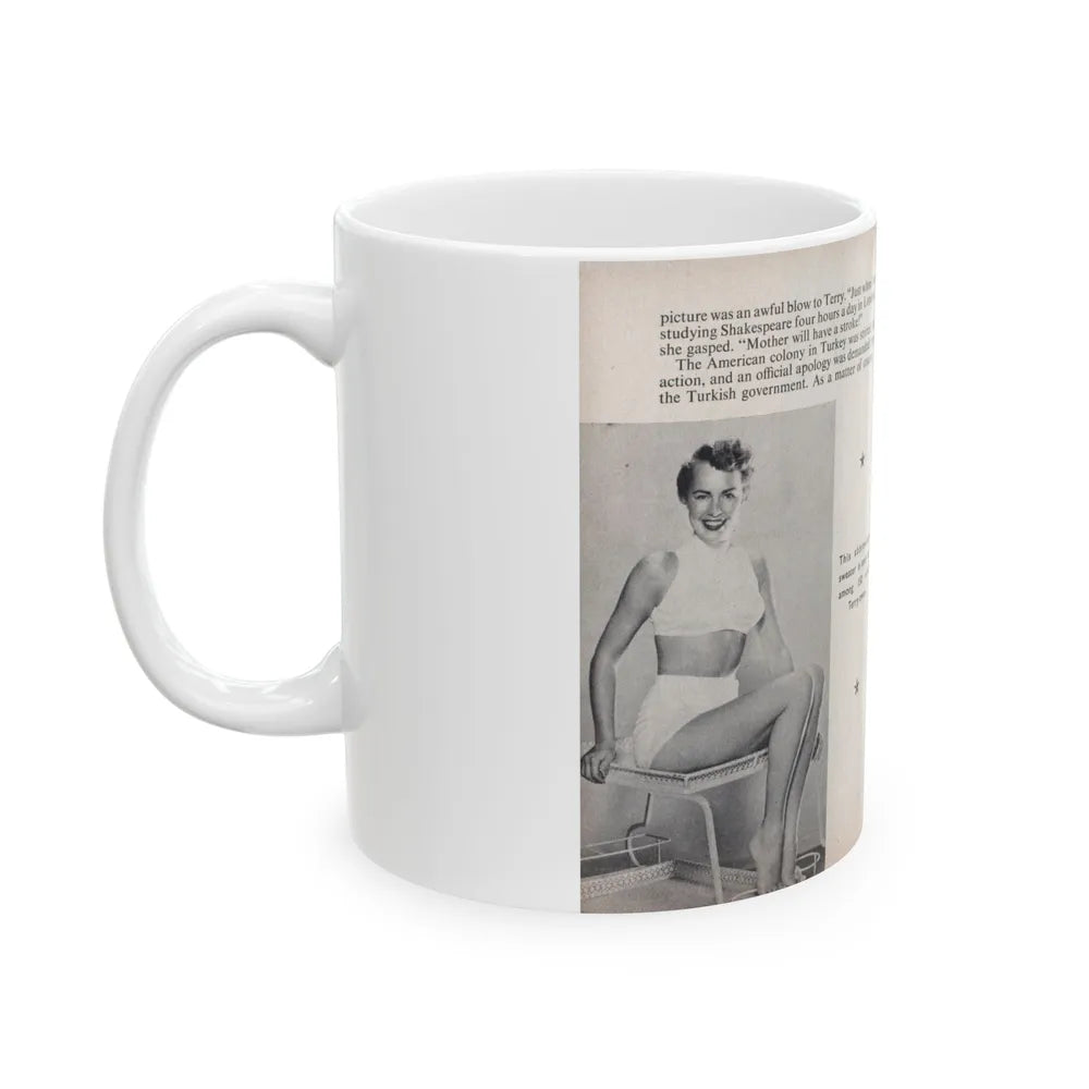 Terry Moore #460 - 66 PHOTOGRAPHS OF Terry MOORE U.K. Pocket Mag. Pages 50 & 51 (Vintage Female Icon) White Coffee Mug-Go Mug Yourself