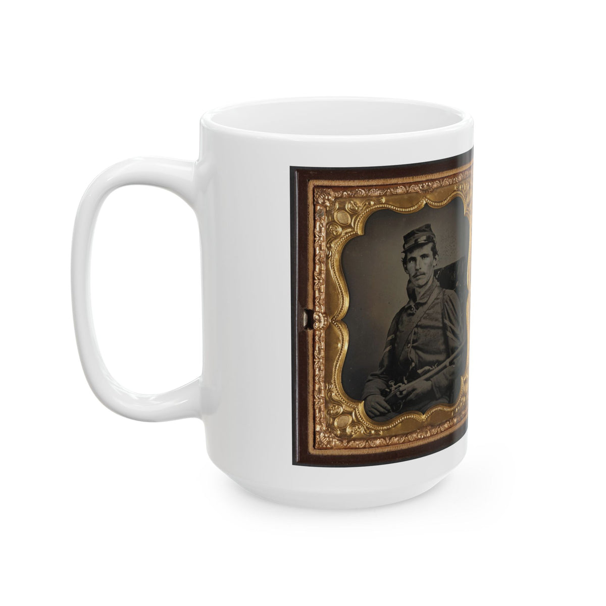 Two Unidentified Soldiers, Probably Brothers, In Union Corporal's And Private's Uniforms With Rifle Muskets And Revolvers (U.S. Civil War) White Coffee Mug