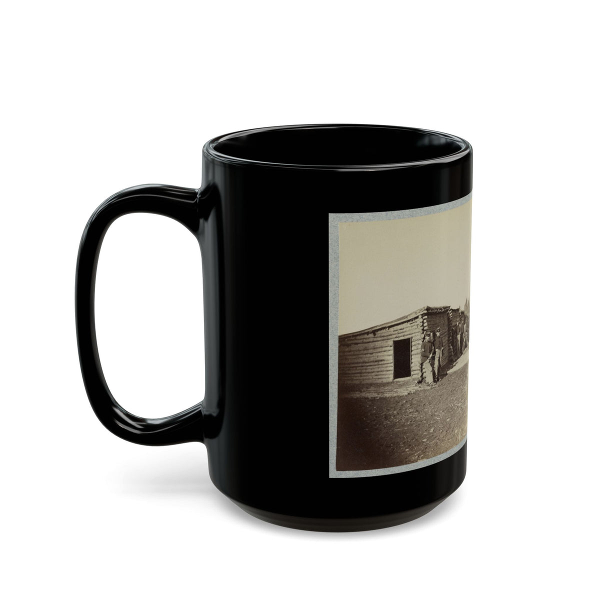 Union Soldiers, In Camp, Posed In Front Of Log Buildings (U.S. Civil War) Black Coffee Mug