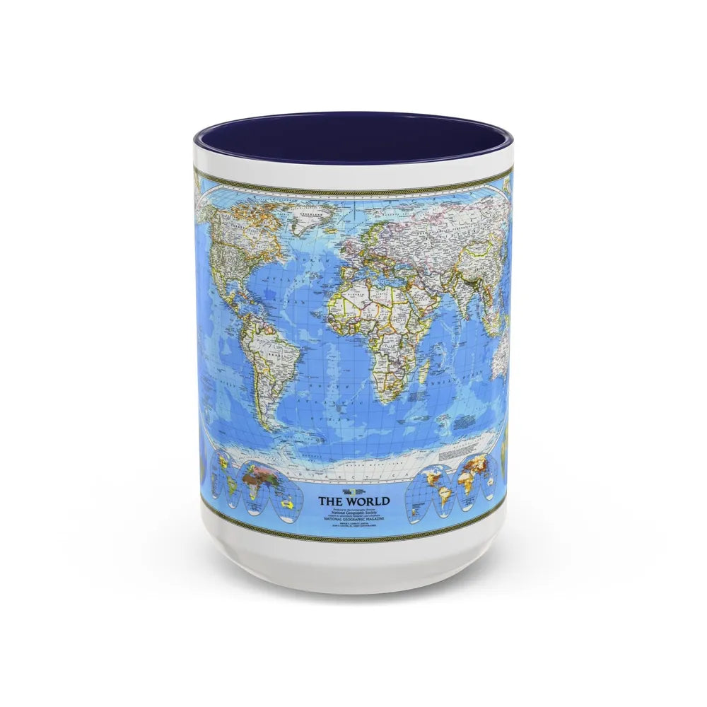 World Map (1988) (Map) Accent Coffee Mug-15oz-Navy-Go Mug Yourself