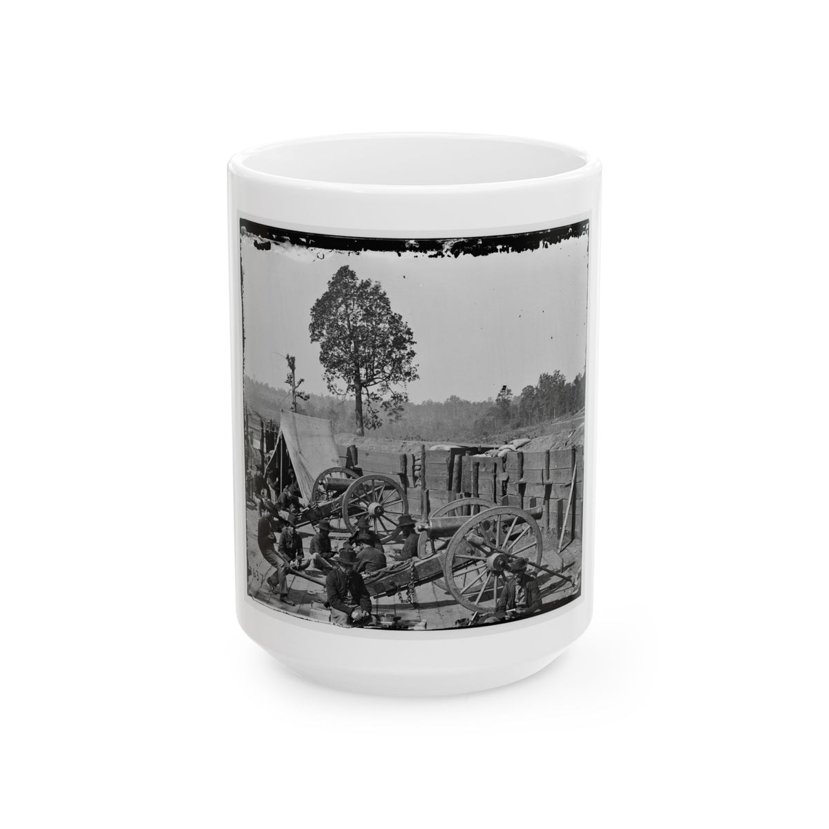 Atlanta, Ga. Federal Soldiers Relaxing By Guns Of Captured Fort (U.S. Civil War) White Coffee Mug
