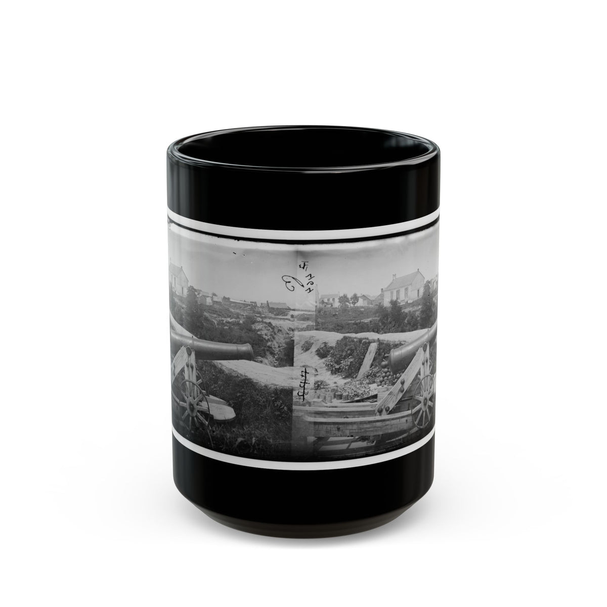 Yorktown, Va. Confederate Naval Gun; In Background Is Nelson Church, Used As A Hospital (U.S. Civil War) Black Coffee Mug