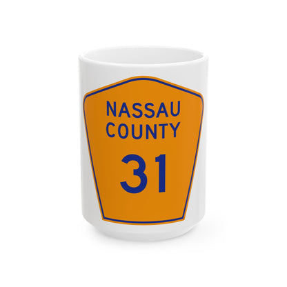 Nassau County 31 NY (New York) (Road Sign) White Coffee Mug