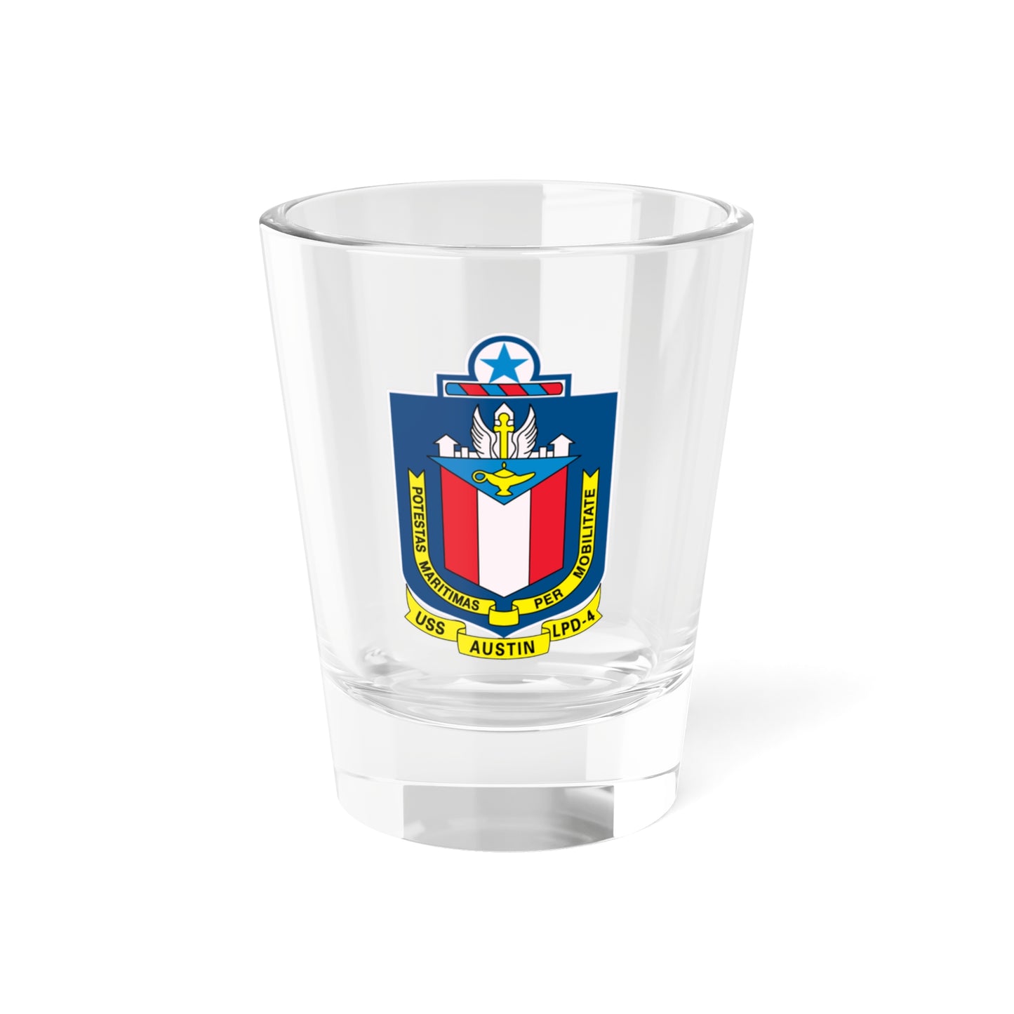 USS Austin LPD 4 Potestas Maritimas Per Mobilitate (U.S. Navy) Shot Glass 1.5oz