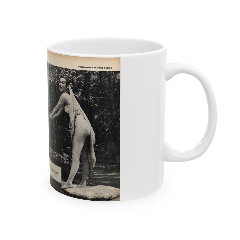 Dawn Richard #46 - [Pages 34 & 35] Including Pages 1 & 2 of 4 with, 4 B&W Photos & Article from SEE FOR MEN Mag. Nov. '57 (Vintage Female Icon) White Coffee Mug-Go Mug Yourself