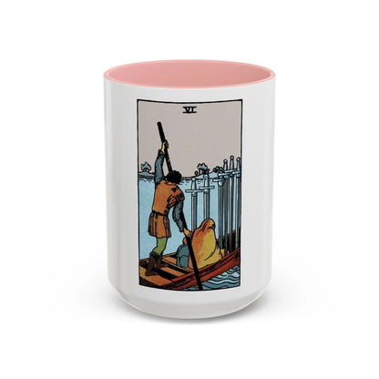 The 6 of Swords (Tarot Card) Accent Coffee Mug-15oz-Pink-Go Mug Yourself