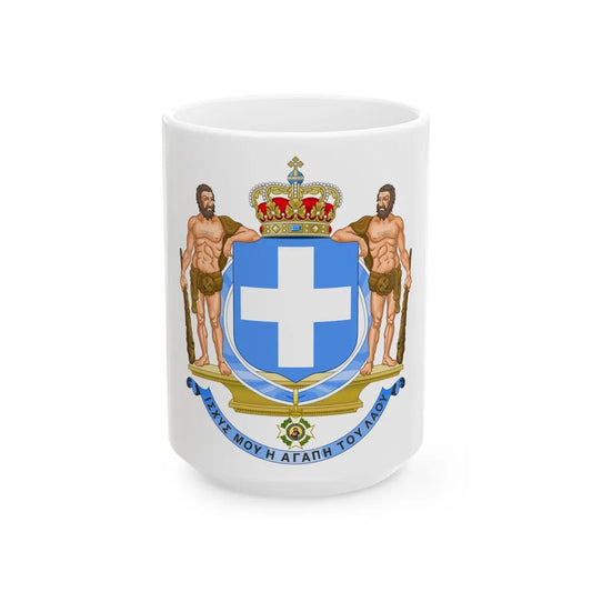 Coat of Arms of Greece (blue cross) - White Coffee Mug-15oz-Go Mug Yourself