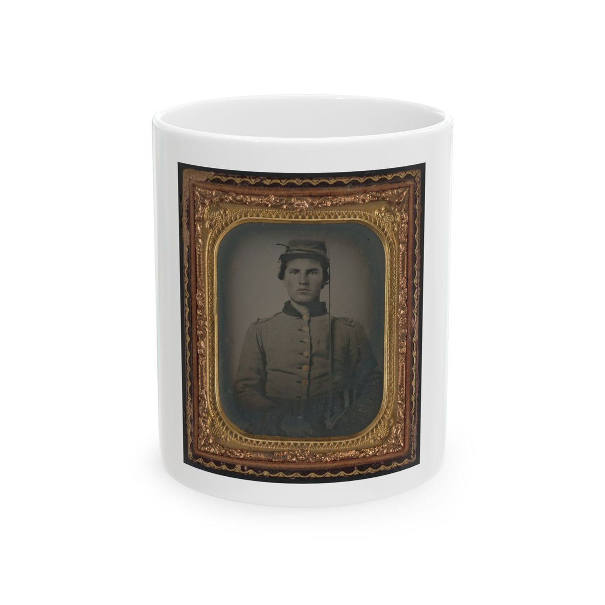 Unidentified Soldier In Confederate Uniform With Cavalry Sword (U.S. Civil War) White Coffee Mug