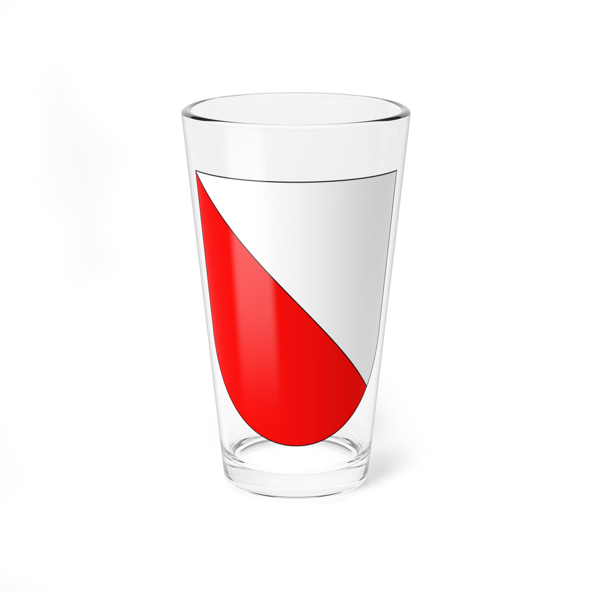Flat heraldic shield outlined in black, split diagonally from top-left to bottom-right into red and white sections.