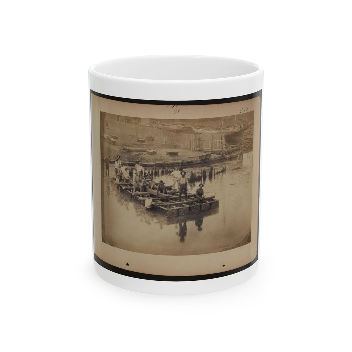 Military Construction In Northern Virginia  Raft Of Blanket Boats Ferrying Men And Timber Across The Potomac River (U.S. Civil War) White Coffee Mug