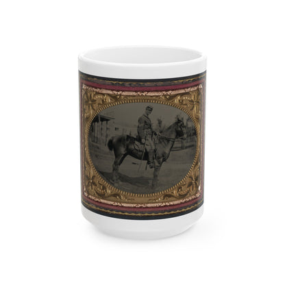 Unidentified Soldier In Union Sergeant's Uniform With Sword Seated On A Horse (U.S. Civil War) White Coffee Mug