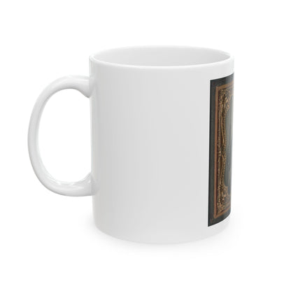 Unidentified Soldier In Confederate Uniform With Musket And Horstman & Sons Sword Bayonet, Pistol, And Bowie Knife (U.S. Civil War) White Coffee Mug