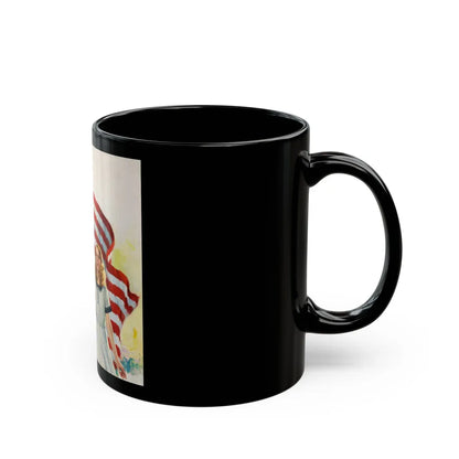 Boy and Girl with American Flag - Black Coffee Mug-Go Mug Yourself