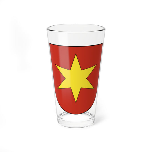 Red heraldic shield with a single large yellow six-pointed star at the centre of the field.