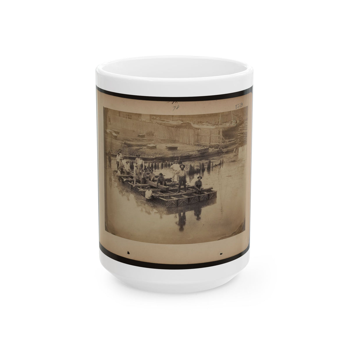 Military Construction In Northern Virginia  Raft Of Blanket Boats Ferrying Men And Timber Across The Potomac River (U.S. Civil War) White Coffee Mug