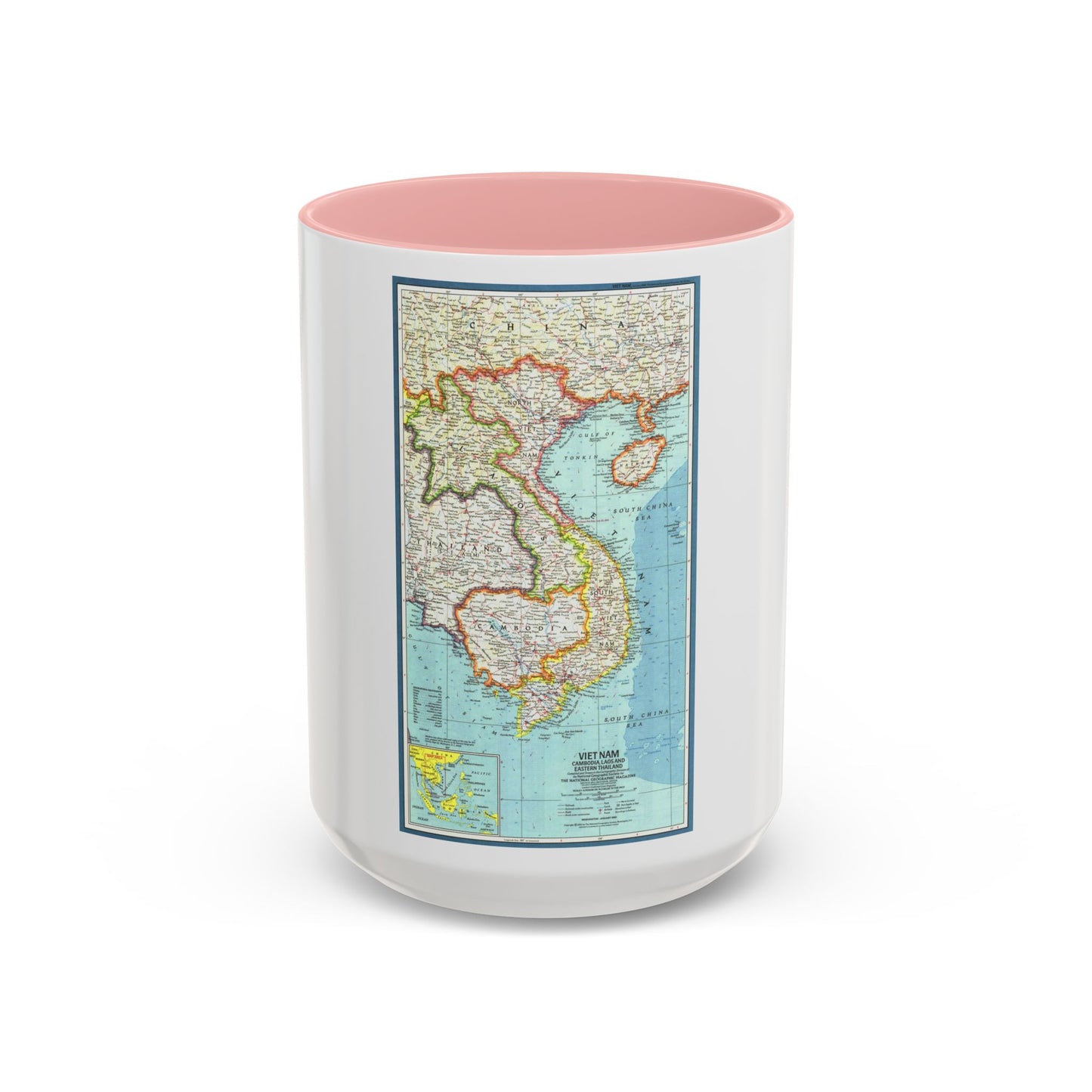 Asia - Viet Nam, Cambodia, Laos (1965) (Map) Accent Coffee Mug