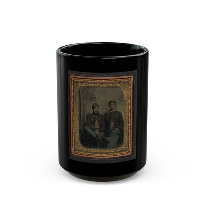 Two Unidentified Soldiers In Union Uniforms In Front Of Painted Backdrop Showing Trees (U.S. Civil War) Black Coffee Mug