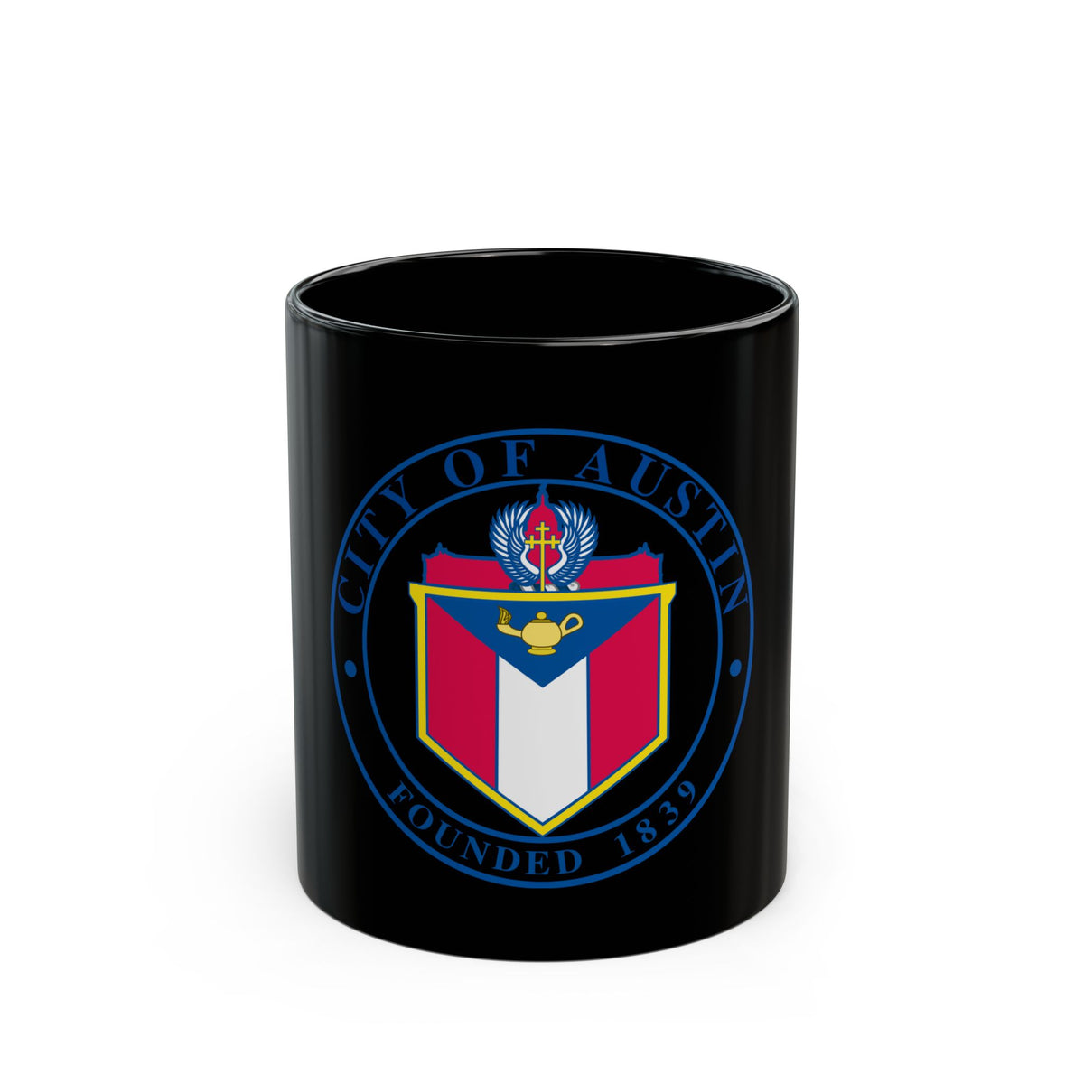 Seal of Austin TX - Black Coffee Mug