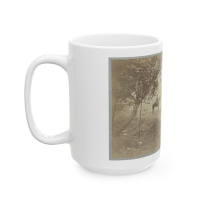 Group Of Five Officers Outside A Tent With A Man Sitting On A Horse In The Background (U.S. Civil War) White Coffee Mug