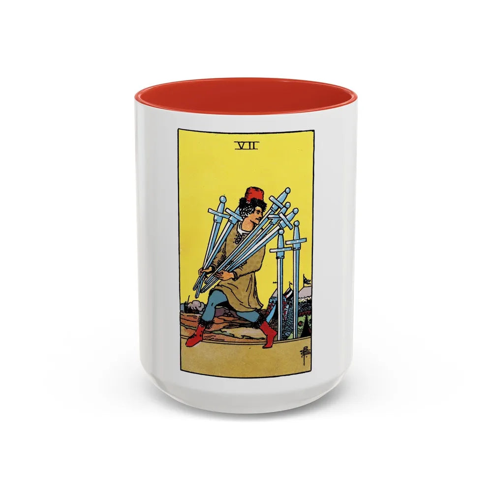 The 7 of Swords (Tarot Card) Accent Coffee Mug-15oz-Red-Go Mug Yourself