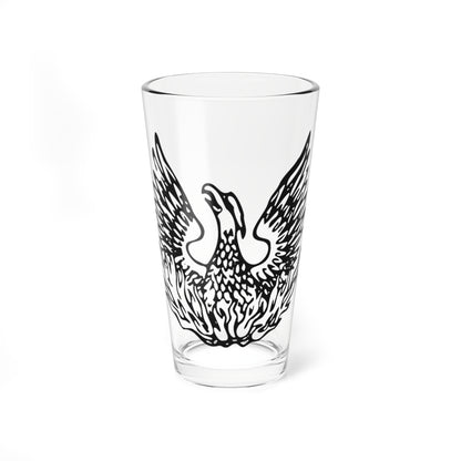 Bold black silhouette of a phoenix with spread wings rising from stylised flames on a white background.