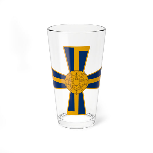 Flared cross with navy inner panels, a gold border and a gold rose at its centre, on a white background.